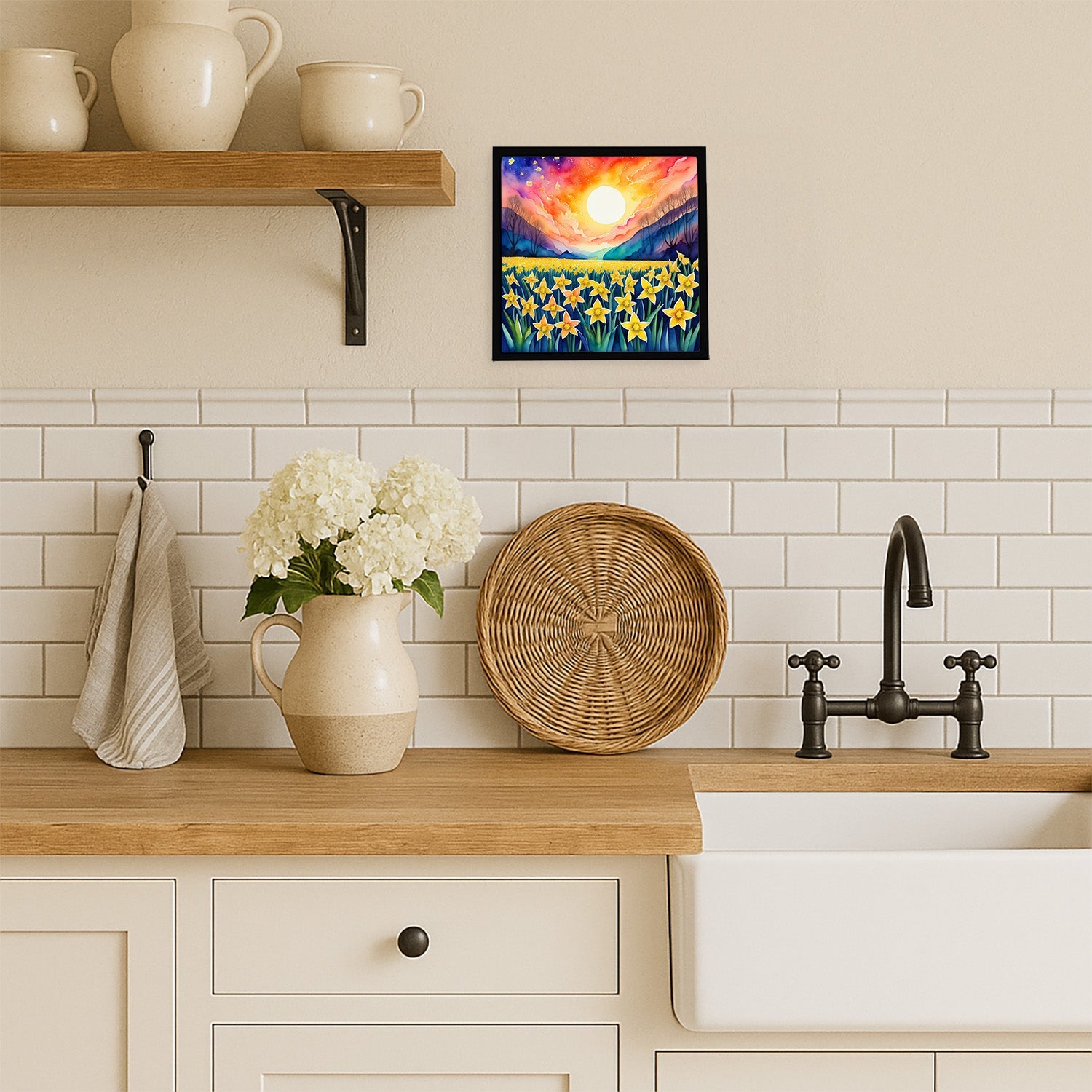 Colorful Daffodils Framed Metal Print Bathroom, Kitchen, Office, Home Decor Wall Art Ready to Hang, Square, 8X8
