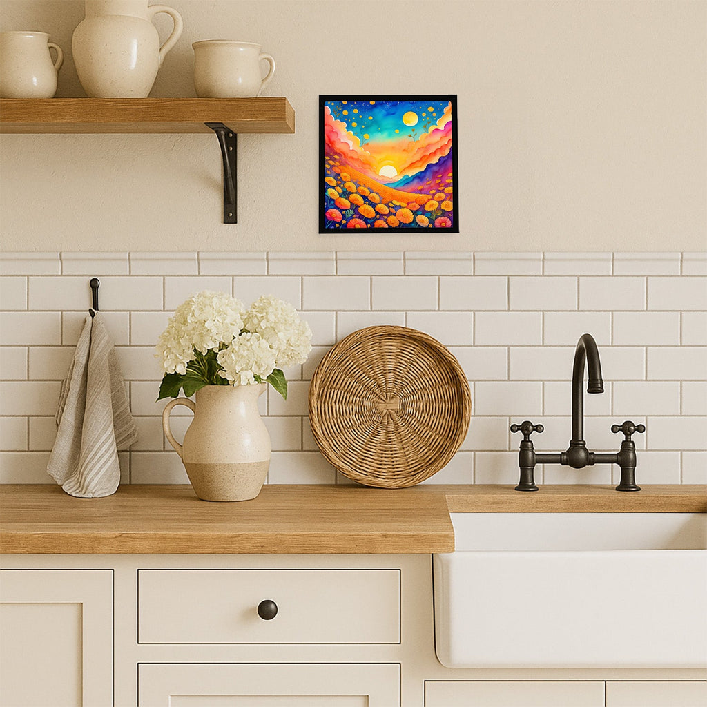 Colorful Marigolds Framed Metal Print Bathroom, Kitchen, Office, Home Decor Wall Art Ready to Hang, Square, 8X8
