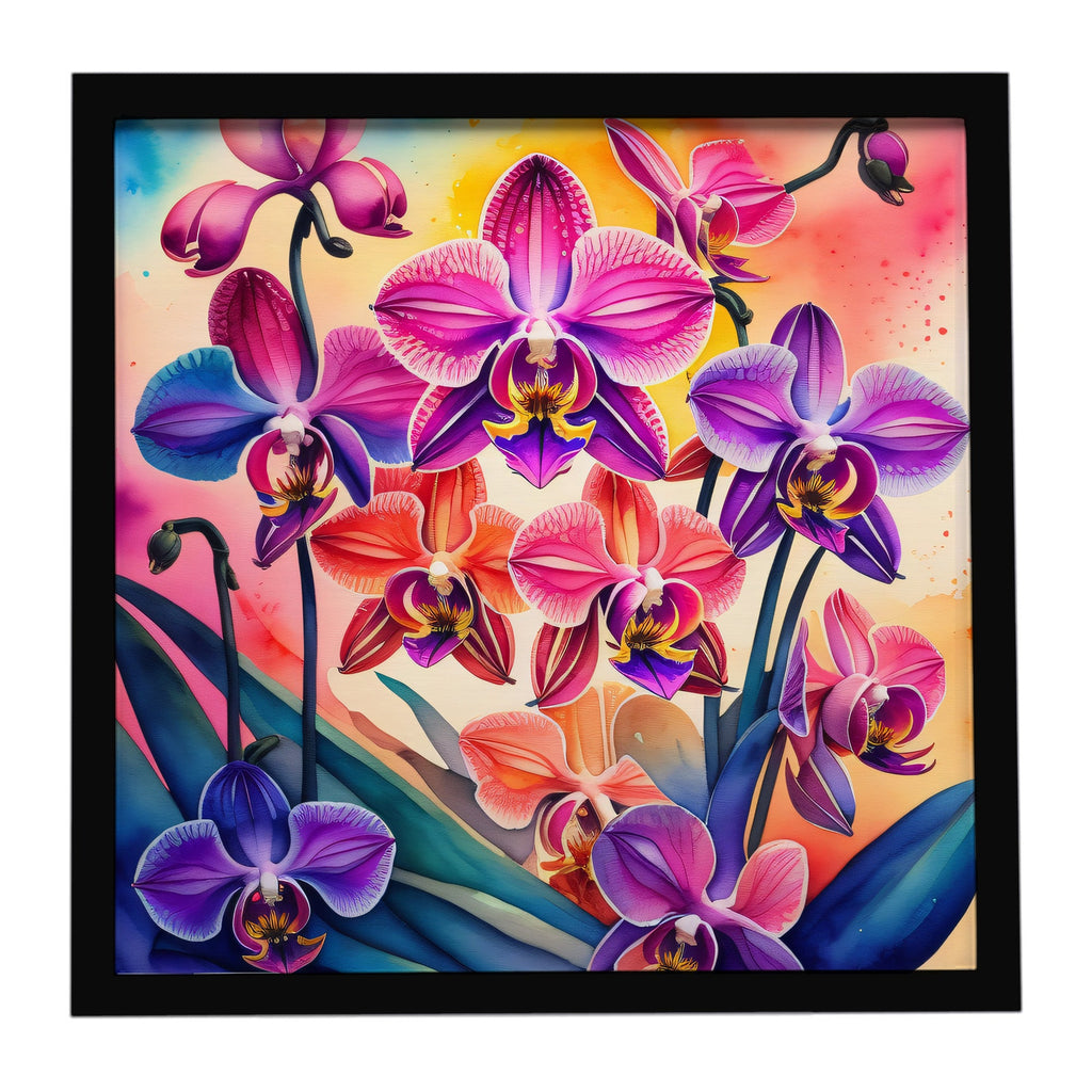 Colorful Orchids Framed Metal Print Bathroom, Kitchen, Office, Home Decor Wall Art Ready to Hang, Square, 8X8