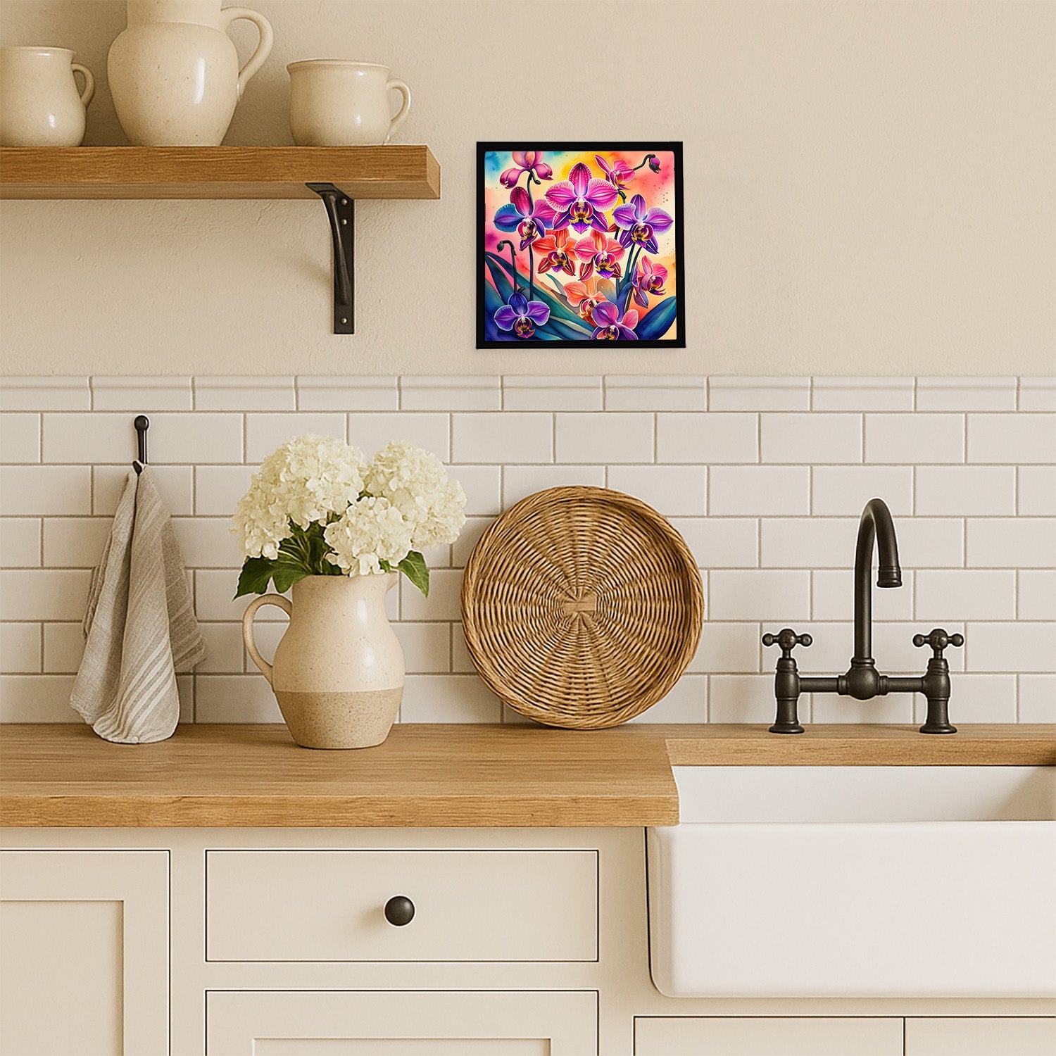 Colorful Orchids Framed Metal Print Bathroom, Kitchen, Office, Home Decor Wall Art Ready to Hang, Square, 8X8