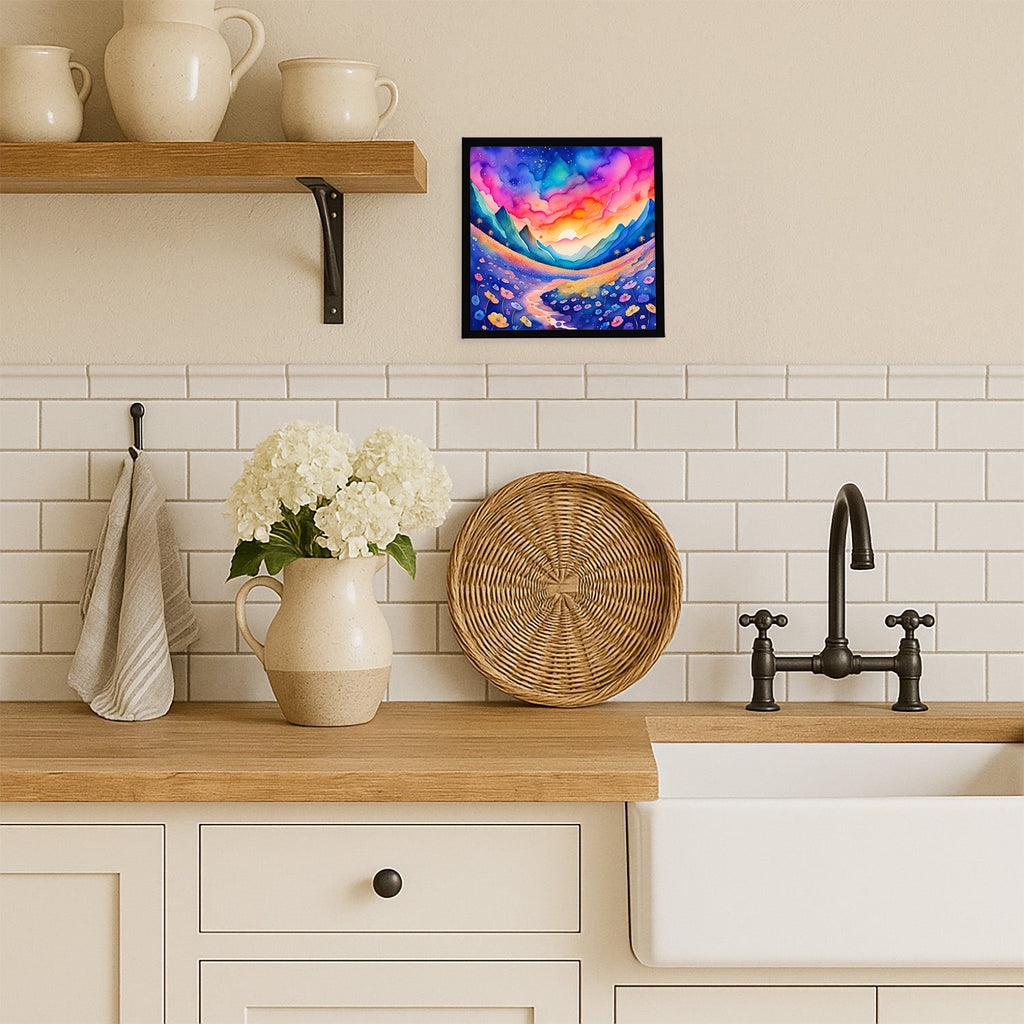 Colorful Periwinkles Framed Metal Print Bathroom, Kitchen, Office, Home Decor Wall Art Ready to Hang, Square, 8X8