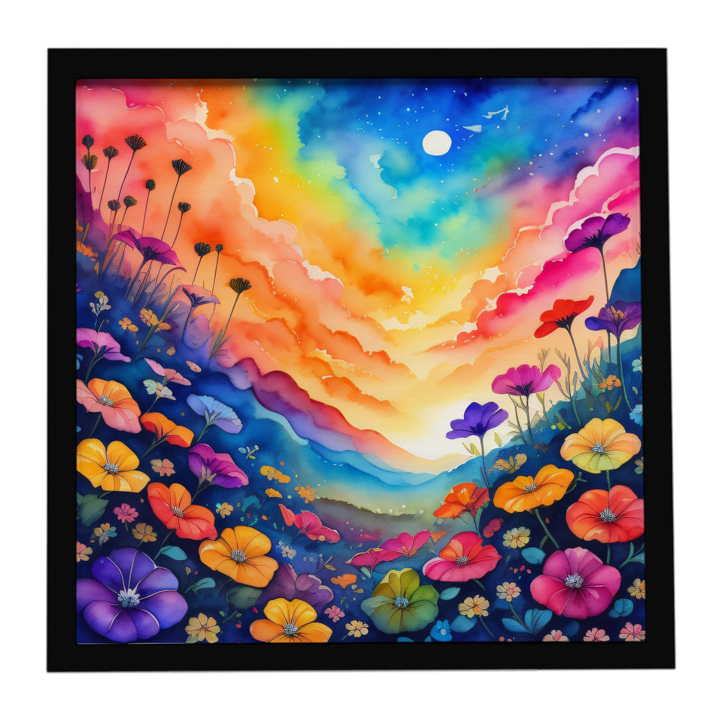 Colorful Petunias Framed Metal Print Bathroom, Kitchen, Office, Home Decor Wall Art Ready to Hang, Square, 8X8