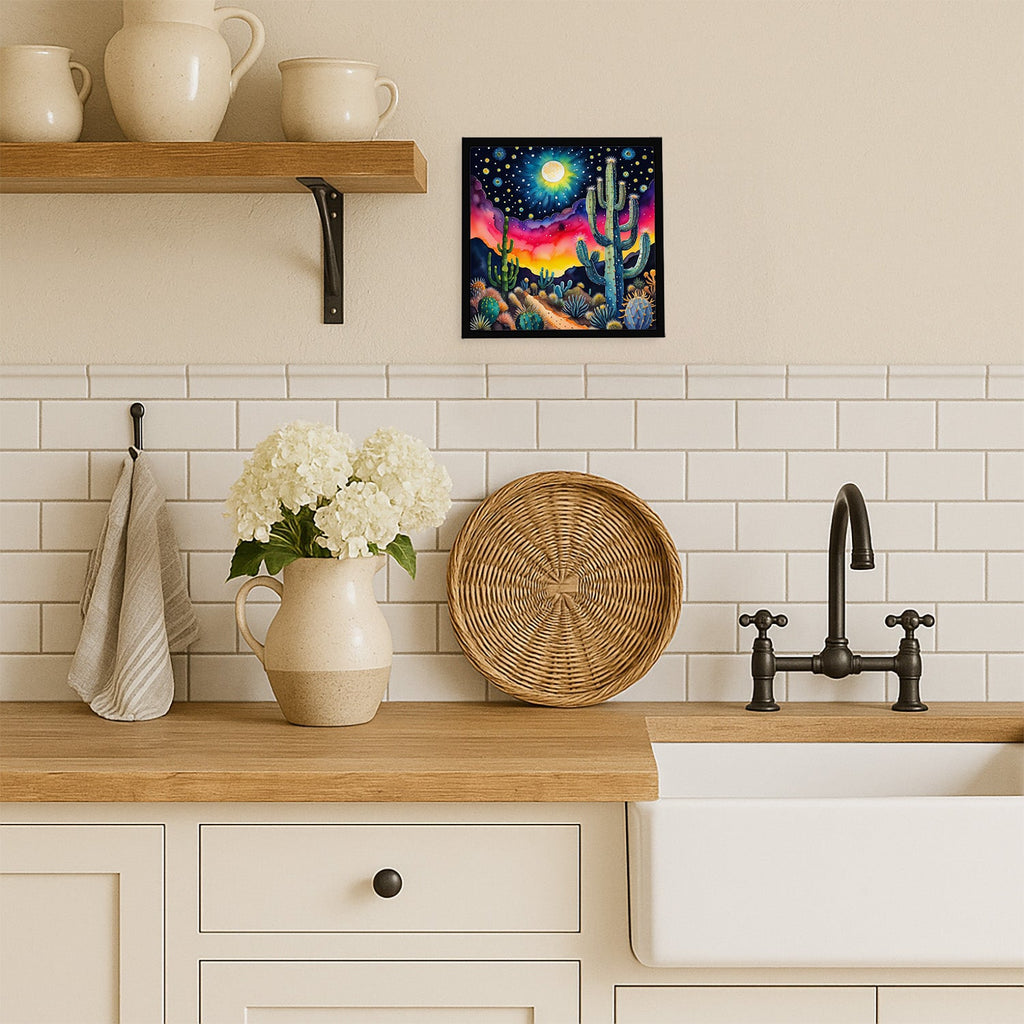 Colorful Queen of the Night Cactus Framed Metal Print Bathroom, Kitchen, Office, Home Decor Wall Art Ready to Hang, Square, 8X8