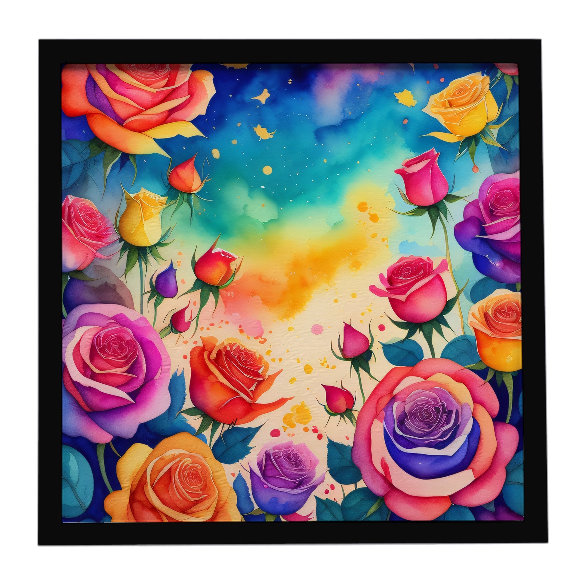 Colorful Roses Framed Metal Print Bathroom, Kitchen, Office, Home Decor Wall Art Ready to Hang, Square, 8X8