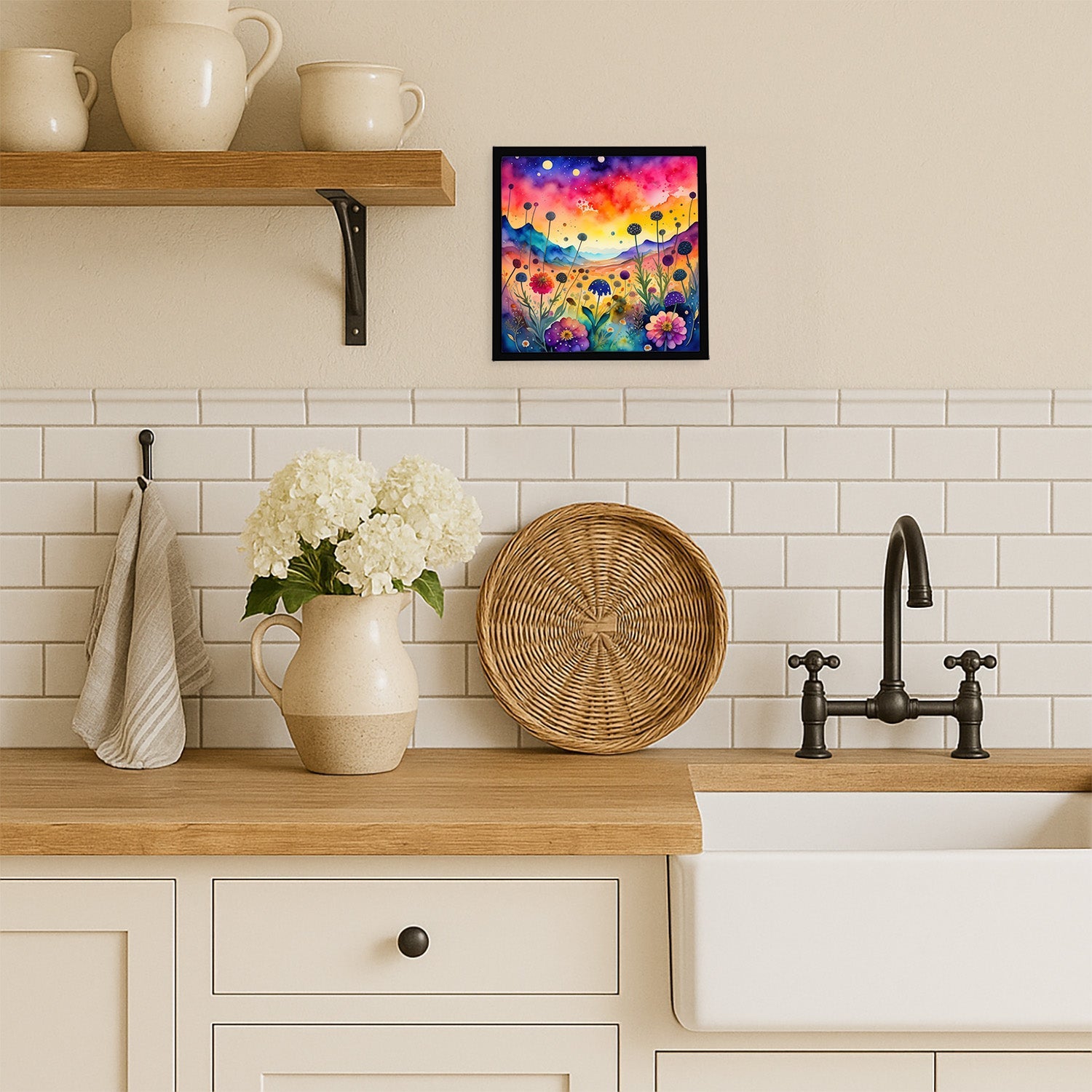 Colorful Scabiosa Framed Metal Print Bathroom, Kitchen, Office, Home Decor Wall Art Ready to Hang, Square, 8X8