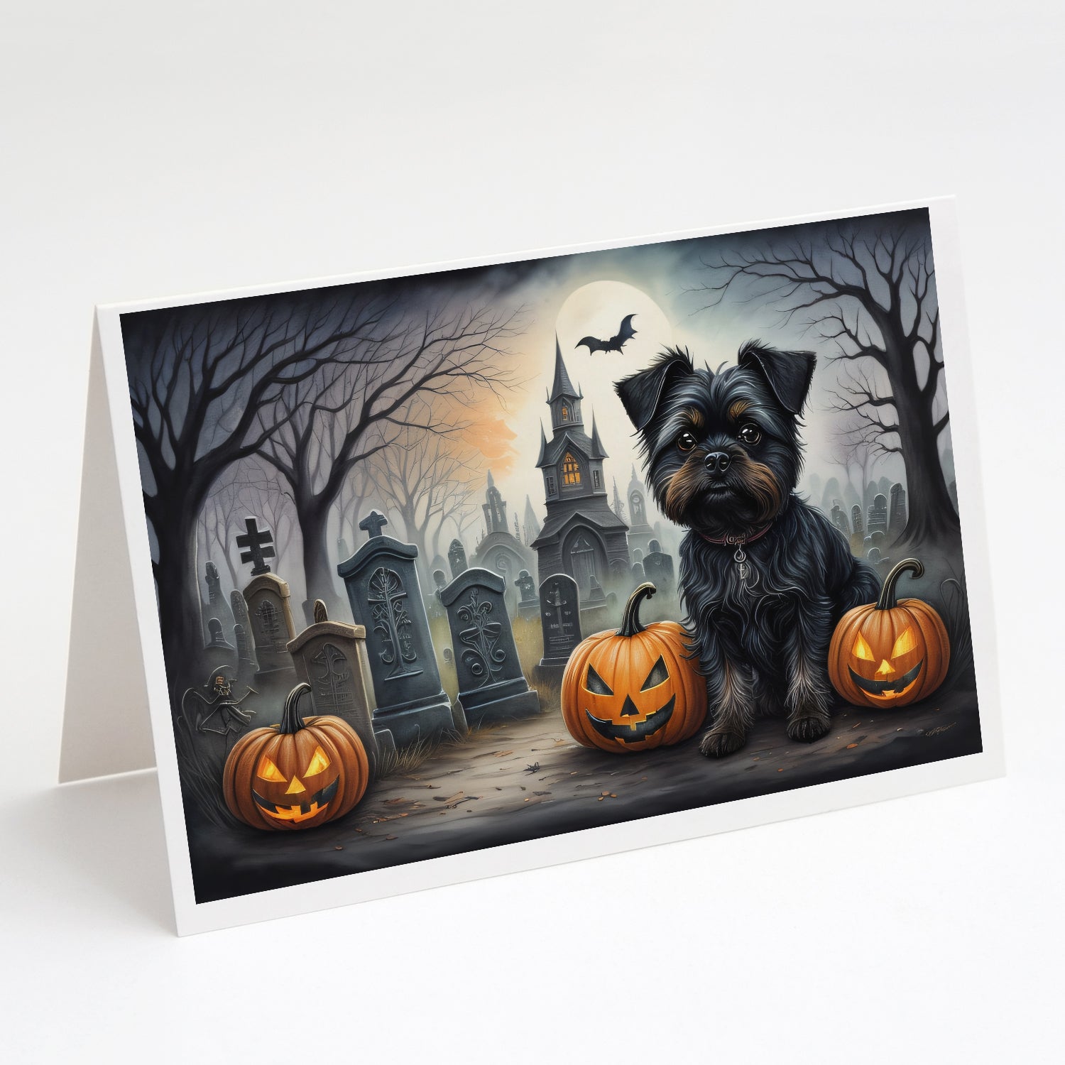 Affenpinscher Spooky Halloween Greeting Cards Pack of 8 Blank Cards with Envelopes Whimsical A7 Size 5x7