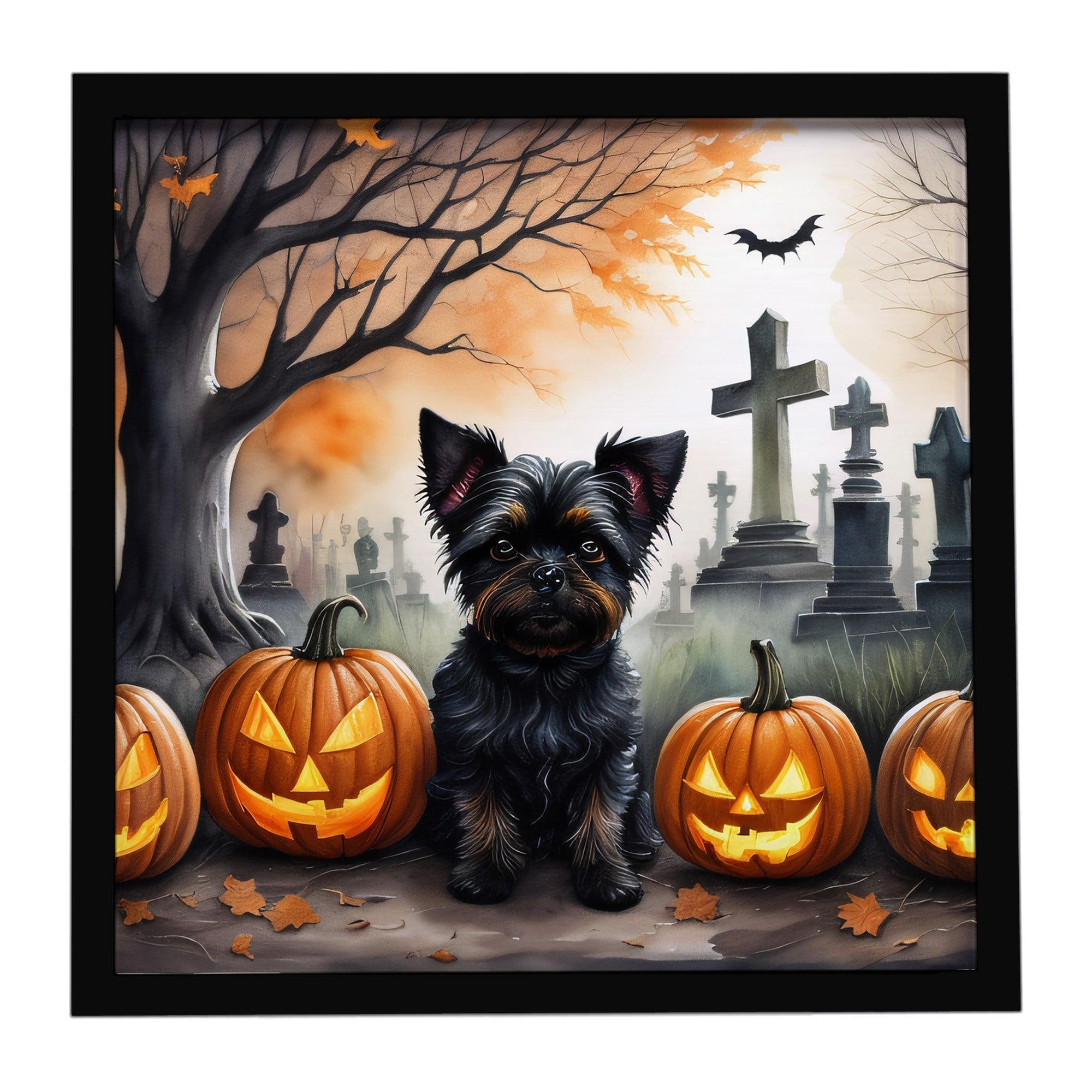 Affenpinscher Spooky Halloween Framed Metal Print Bathroom, Kitchen, Office, Home Decor Wall Art Ready to Hang, Square, 8X8