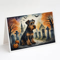 Airedale Terrier Spooky Halloween Greeting Cards Pack of 8 Blank Cards with Envelopes Whimsical A7 Size 5x7
