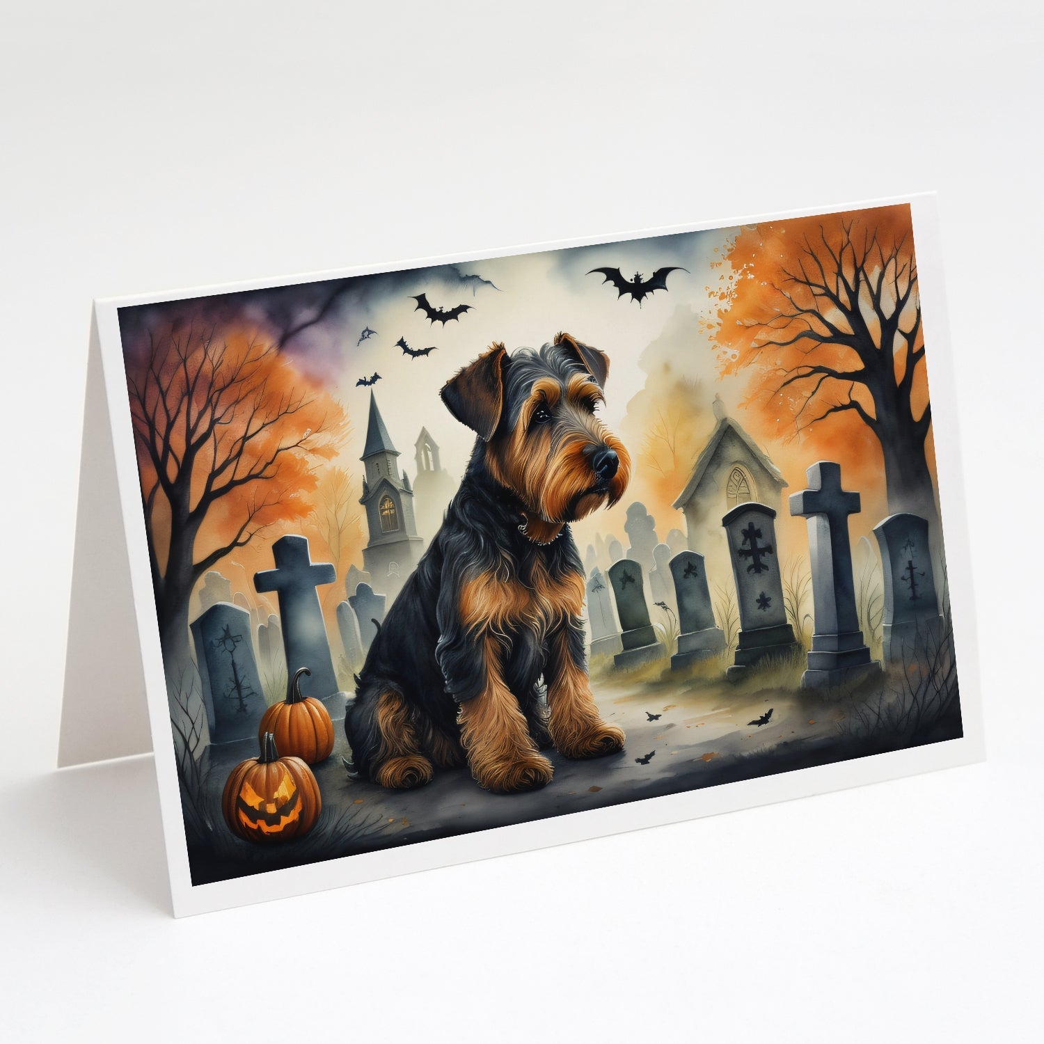 Airedale Terrier Spooky Halloween Greeting Cards Pack of 8 Blank Cards with Envelopes Whimsical A7 Size 5x7