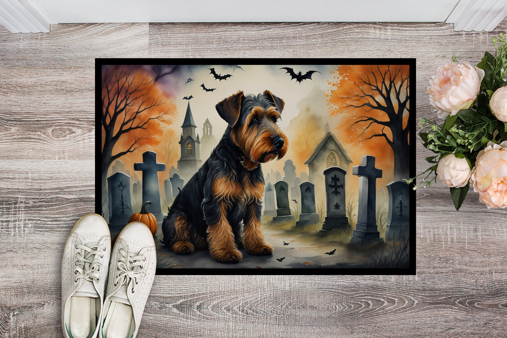 Airedale Terrier Spooky Halloween Doormat Indoor Outdoor 24H X 36W Front Door Mat Rugs for Entryway, Non Slip Washable Low Pile,