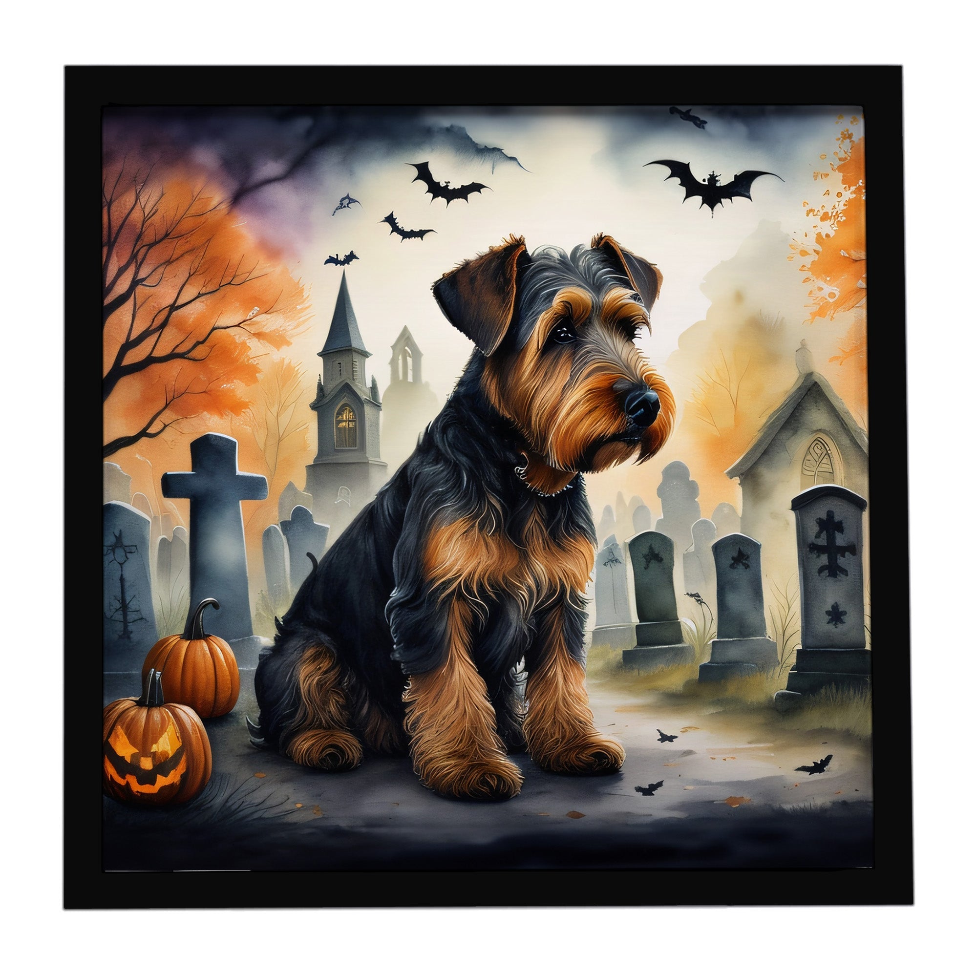 Airedale Terrier Spooky Halloween Framed Metal Print Bathroom, Kitchen, Office, Home Decor Wall Art Ready to Hang, Square, 8X8