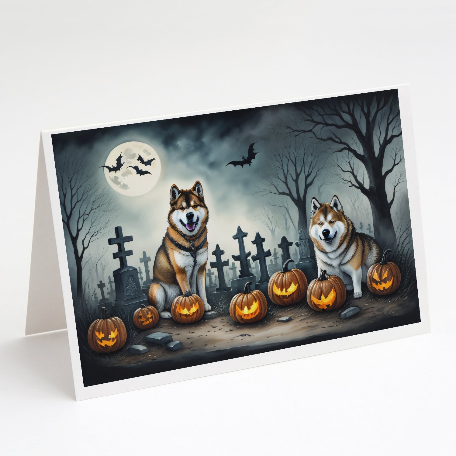 Akita Spooky Halloween Greeting Cards Pack of 8 Blank Cards with Envelopes Whimsical A7 Size 5x7