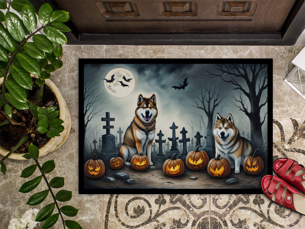 Akita Spooky Halloween Doormat Indoor Outdoor 18H X 27W Front Door Mat Rugs for Entryway, Non Slip Washable