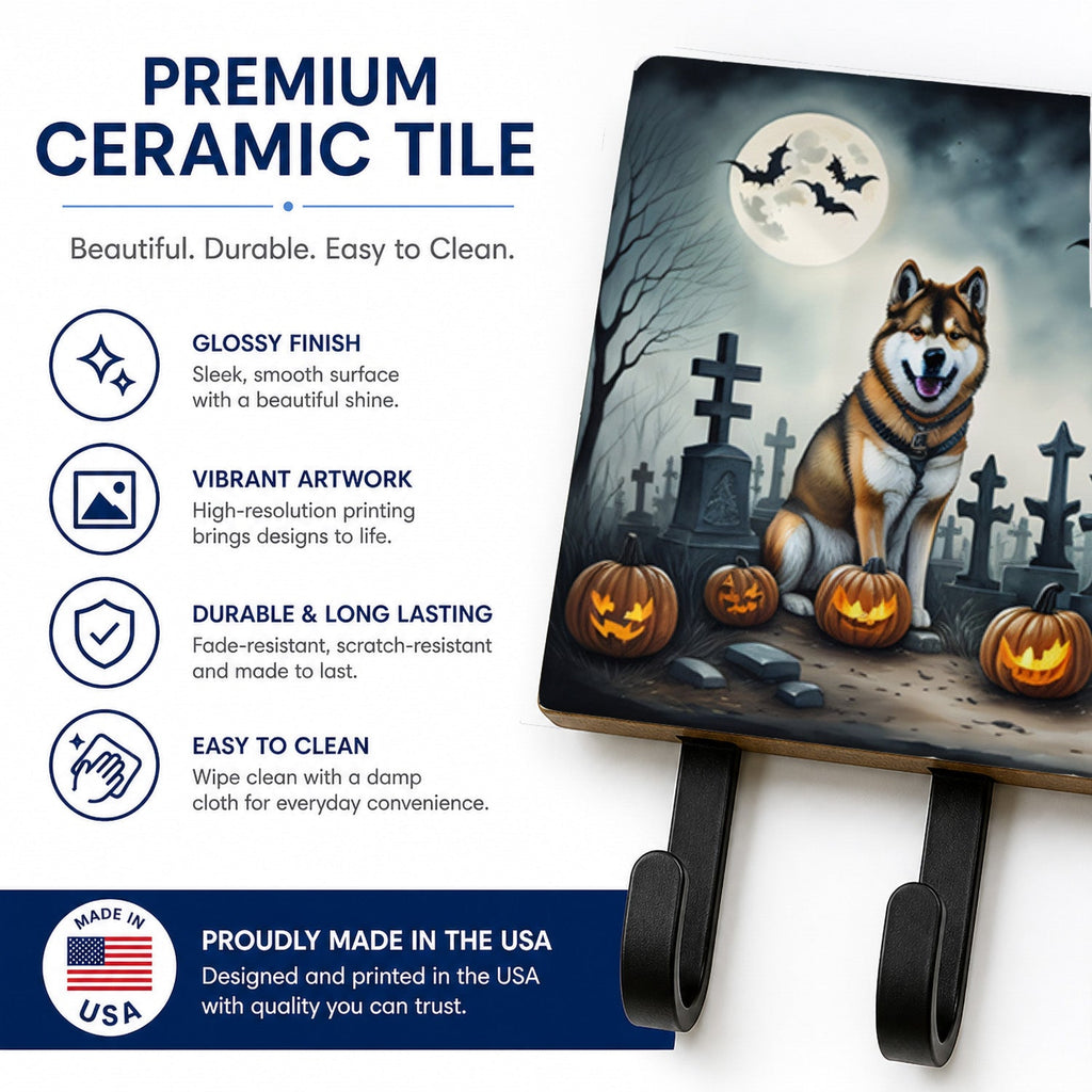 Akita Spooky Halloween Leash or Key Holder Wall Hooks, Coat Rack Wall Mount, for Hanging Keys, Towels, Aprons, Leashes