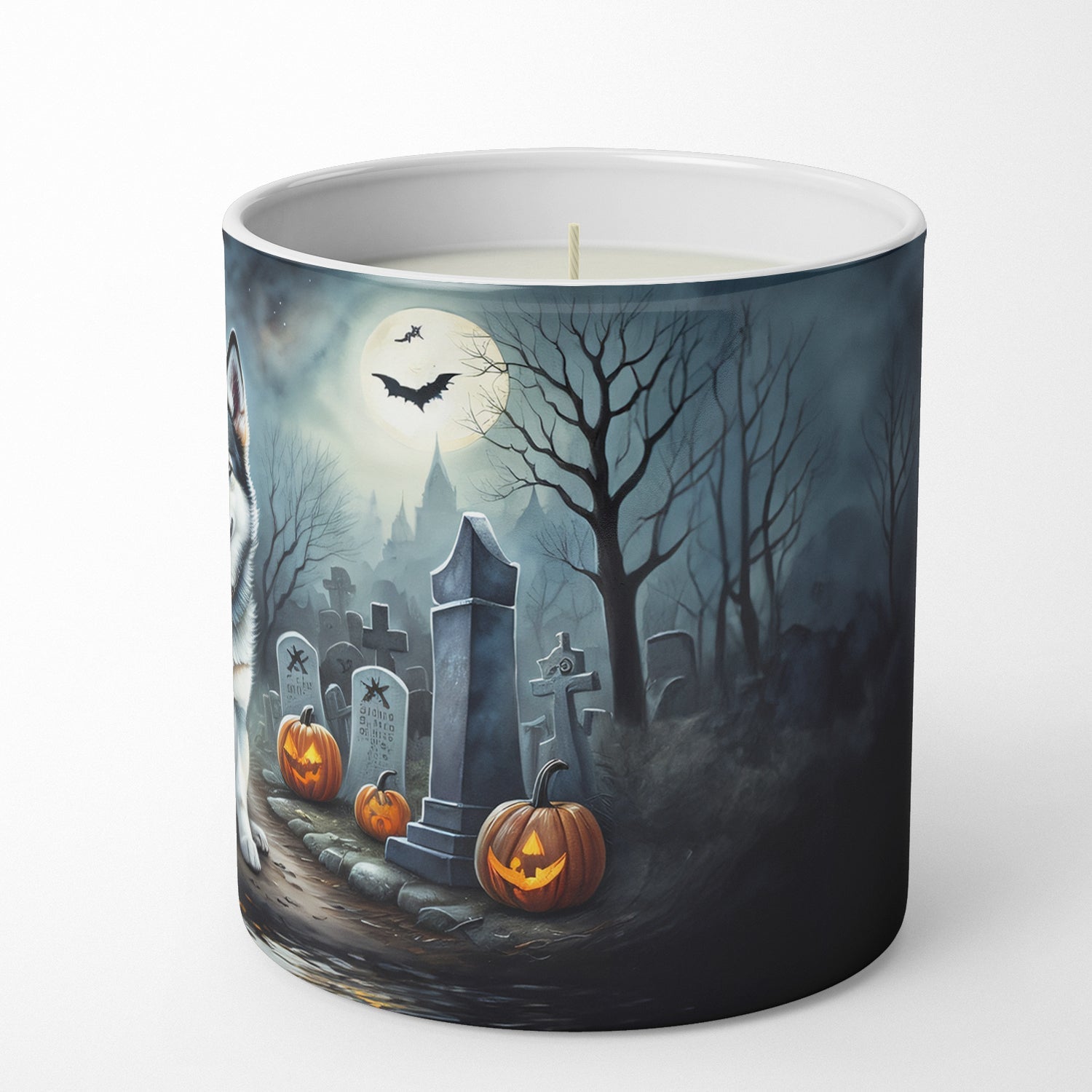Alaskan Malamute Spooky Halloween Decorative Soy Candle Nature Soy Wax Essential Oil Home Decor Ideal for Bedroom Kitchen Bath Office Gift, 10 oz