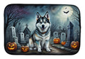 Alaskan Malamute Spooky Halloween Dish Drying Mat Absorbent Dish Drying Mat Pad for Kitchen Counter Dish Drainer Mat for Countertop, 14 x 21", Multicolor