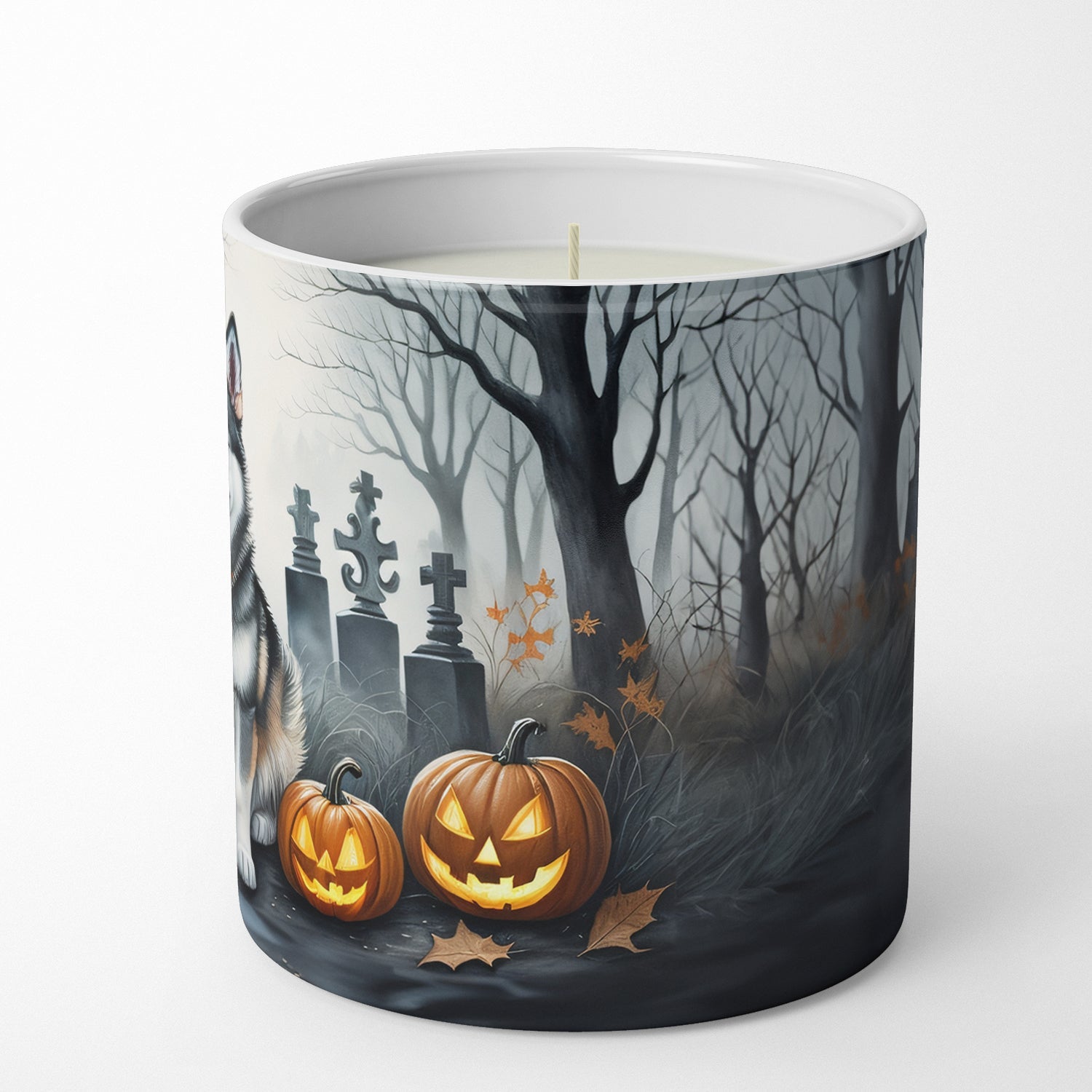 Alaskan Malamute Spooky Halloween Decorative Soy Candle Nature Soy Wax Essential Oil Home Decor Ideal for Bedroom Kitchen Bath Office Gift, 10 oz