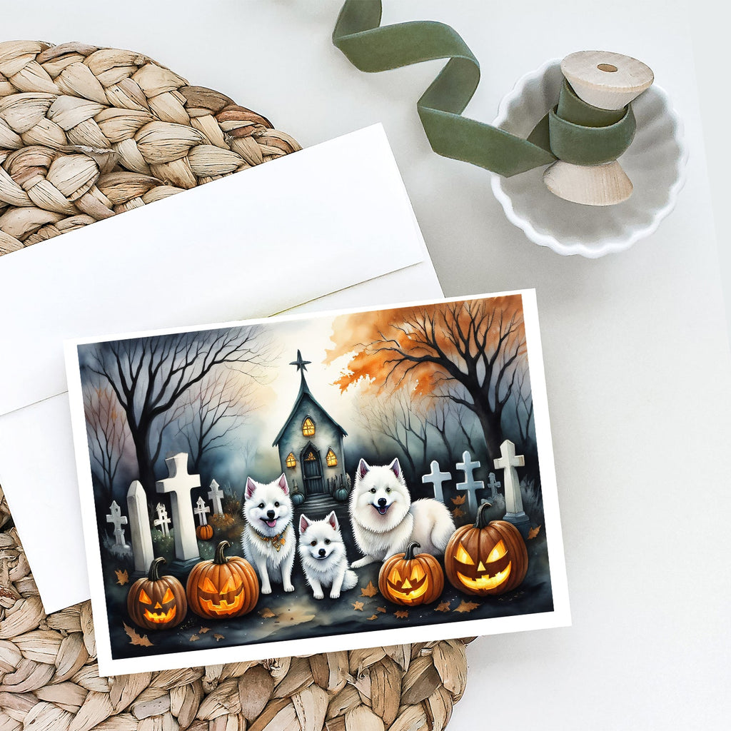 American Eskimo Spooky Halloween Greeting Cards Pack of 8 Blank Cards with Envelopes Whimsical A7 Size 5x7