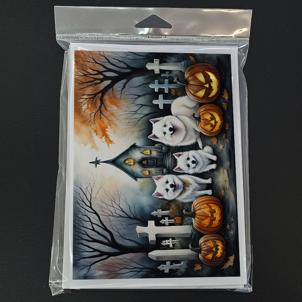 American Eskimo Spooky Halloween Greeting Cards Pack of 8 Blank Cards with Envelopes Whimsical A7 Size 5x7
