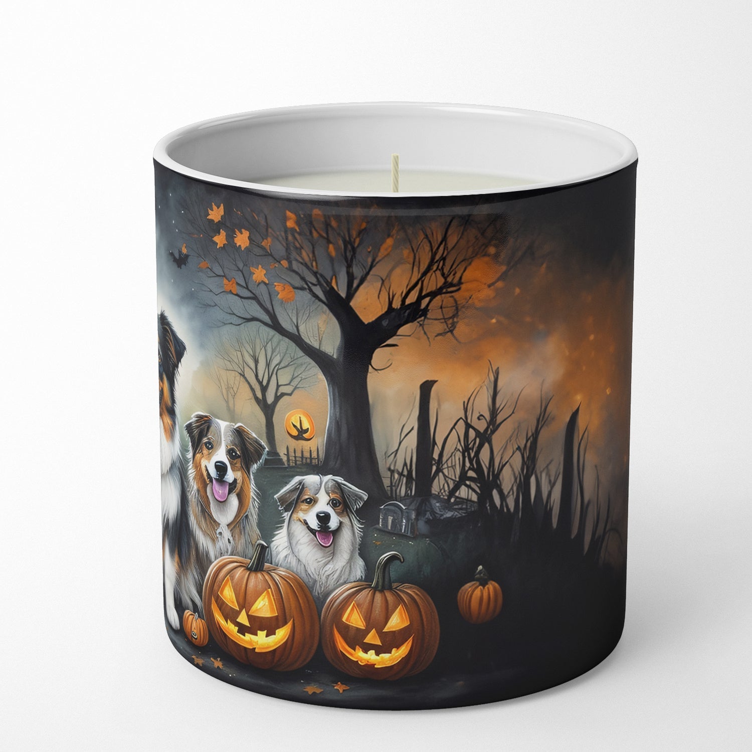 Australian Shepherd Spooky Halloween Decorative Soy Candle Nature Soy Wax Essential Oil Home Decor Ideal for Bedroom Kitchen Bath Office Gift, 10 oz