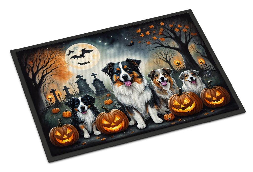 Australian Shepherd Spooky Halloween Doormat Indoor Outdoor 24H X 36W Front Door Mat Rugs for Entryway, Non Slip Washable Low Pile,