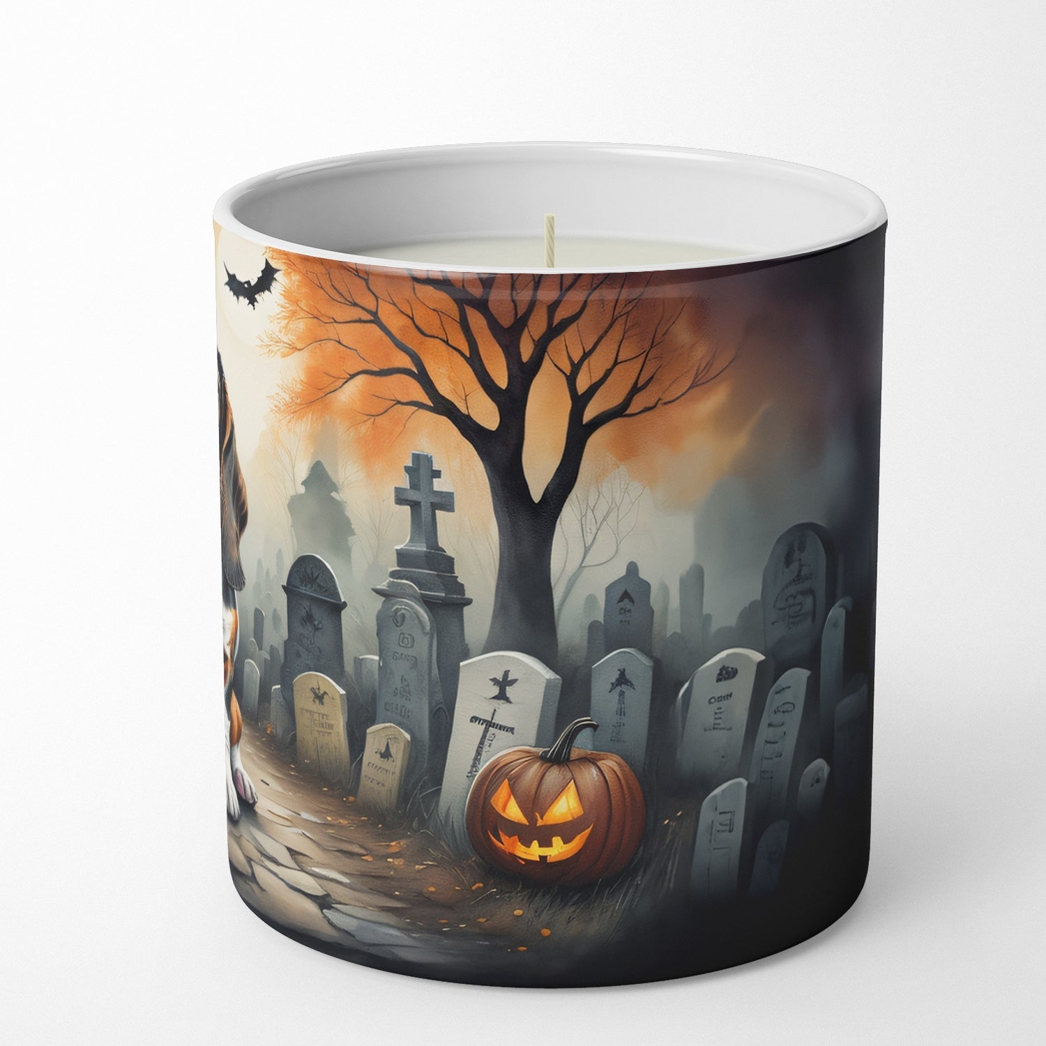 Basset Hound Spooky Halloween Decorative Soy Candle Nature Soy Wax Essential Oil Home Decor Ideal for Bedroom Kitchen Bath Office Gift, 10 oz