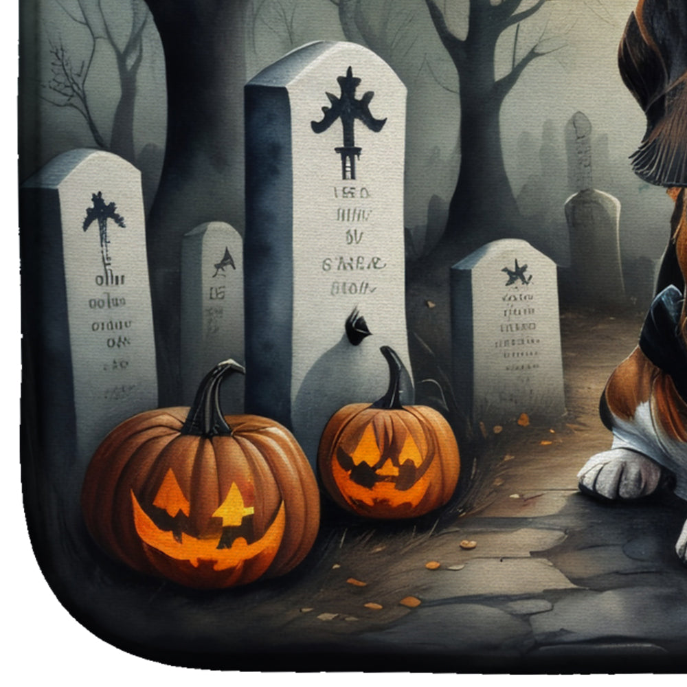 Basset Hound Spooky Halloween Dish Drying Mat Absorbent Dish Drying Mat Pad for Kitchen Counter Dish Drainer Mat for Countertop, 14 x 21", Multicolor