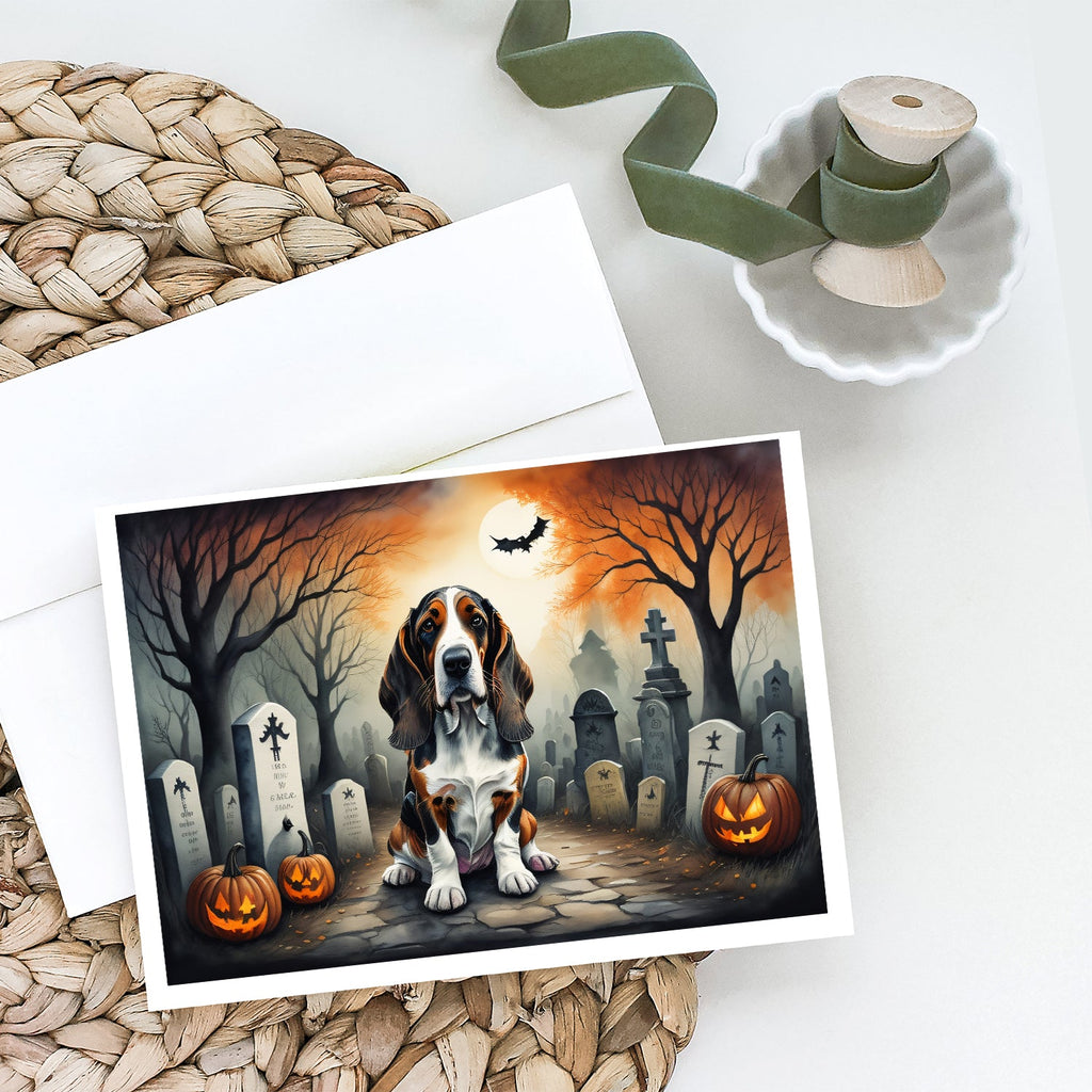 Basset Hound Spooky Halloween Greeting Cards Pack of 8 Blank Cards with Envelopes Whimsical A7 Size 5x7