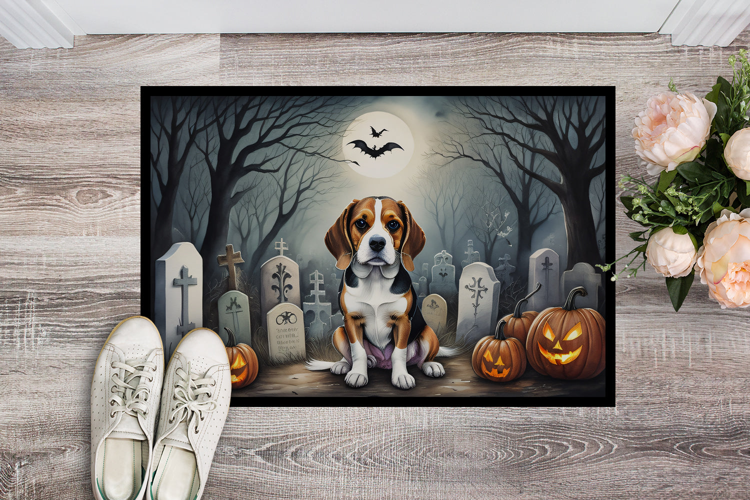 Beagle Spooky Halloween Doormat Indoor Outdoor 24H X 36W Front Door Mat Rugs for Entryway, Non Slip Washable Low Pile,