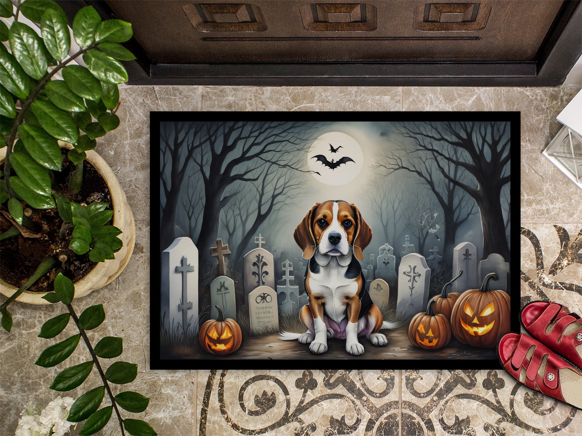 Beagle Spooky Halloween Doormat Indoor Outdoor 24H X 36W Front Door Mat Rugs for Entryway, Non Slip Washable Low Pile,