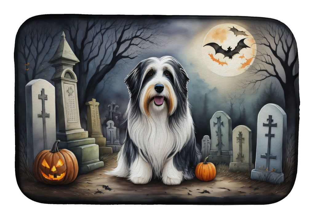 Bearded Collie Spooky Halloween Dish Drying Mat Absorbent Dish Drying Mat Pad for Kitchen Counter Dish Drainer Mat for Countertop, 14 x 21", Multicolor