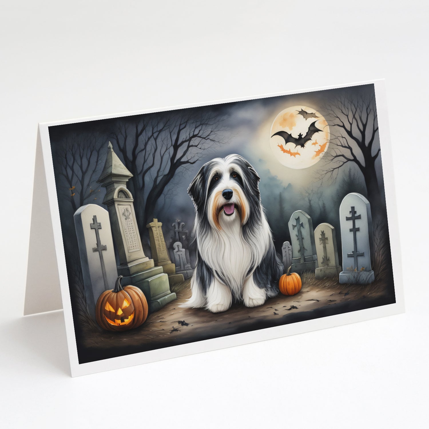 Bearded Collie Spooky Halloween Greeting Cards Pack of 8 Blank Cards with Envelopes Whimsical A7 Size 5x7