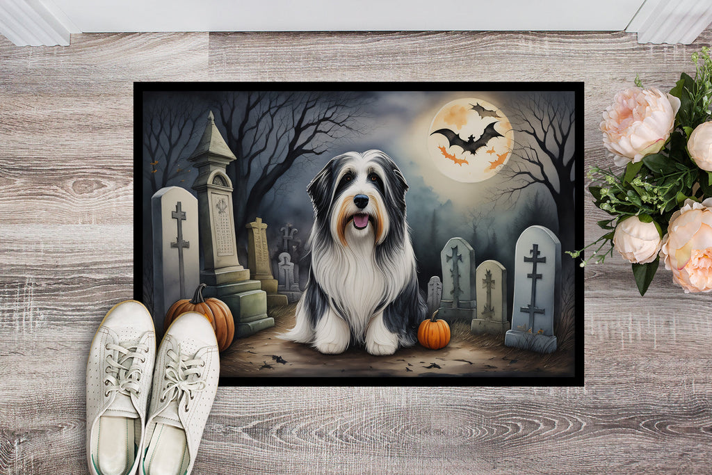 Bearded Collie Spooky Halloween Doormat Indoor Outdoor 24H X 36W Front Door Mat Rugs for Entryway, Non Slip Washable Low Pile,