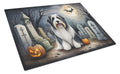 Bearded Collie Spooky Halloween Cutting Board Tempered Glass Kitchen Cutting Surface, Heat Resistant Chopping, Non-Slip Feet, Food Prep & Serving