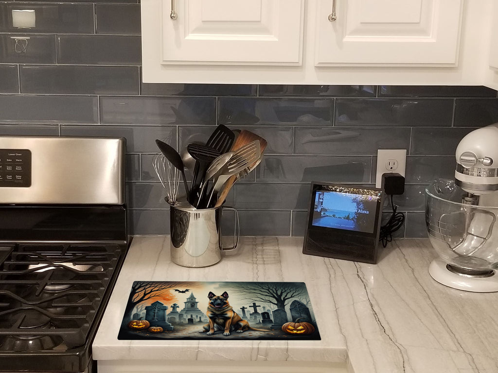 Belgian Malinois Spooky Halloween Cutting Board Tempered Glass Kitchen Cutting Surface, Heat Resistant Chopping, Non-Slip Feet, Food Prep & Serving
