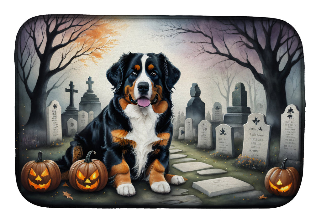 Bernese Mountain Dog Spooky Halloween Dish Drying Mat Absorbent Dish Drying Mat Pad for Kitchen Counter Dish Drainer Mat for Countertop, 14 x 21", Multicolor