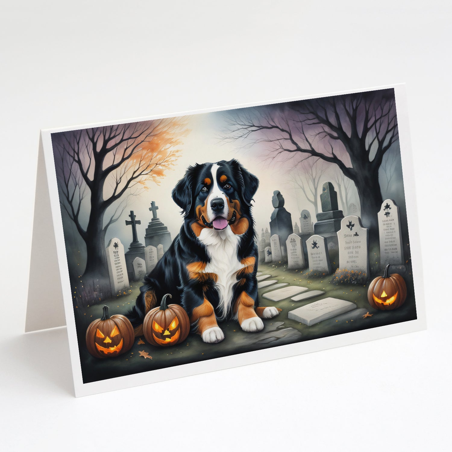 Bernese Mountain Dog Spooky Halloween Greeting Cards Pack of 8 Blank Cards with Envelopes Whimsical A7 Size 5x7