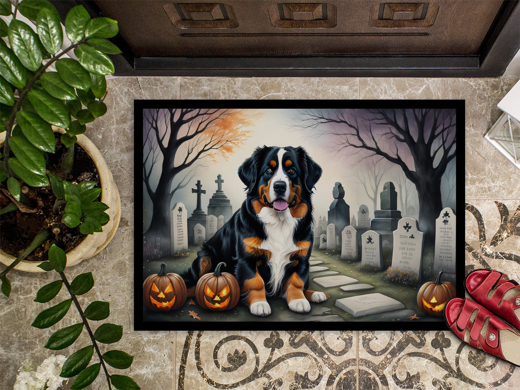 Bernese Mountain Dog Spooky Halloween Doormat Indoor Outdoor 18H X 27W Front Door Mat Rugs for Entryway, Non Slip Washable
