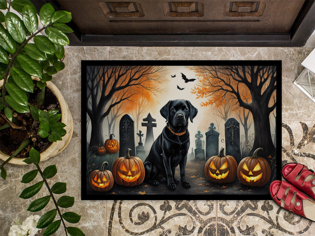 Black Labrador Retriever Spooky Halloween Doormat Indoor Outdoor 24H X 36W Front Door Mat Rugs for Entryway, Non Slip Washable Low Pile,