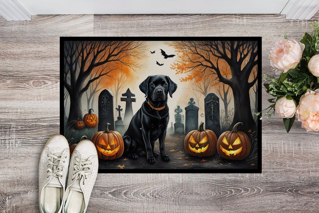 Black Labrador Retriever Spooky Halloween Doormat Indoor Outdoor 18H X 27W Front Door Mat Rugs for Entryway, Non Slip Washable