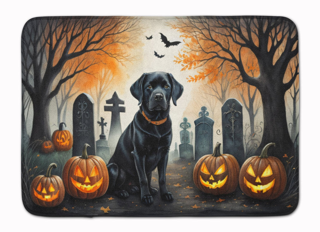 Black Labrador Retriever Spooky Halloween Memory Foam Kitchen Mat Machine Washable Anti-Fatigue Cushion Comfort Bath or Kitchen Rug