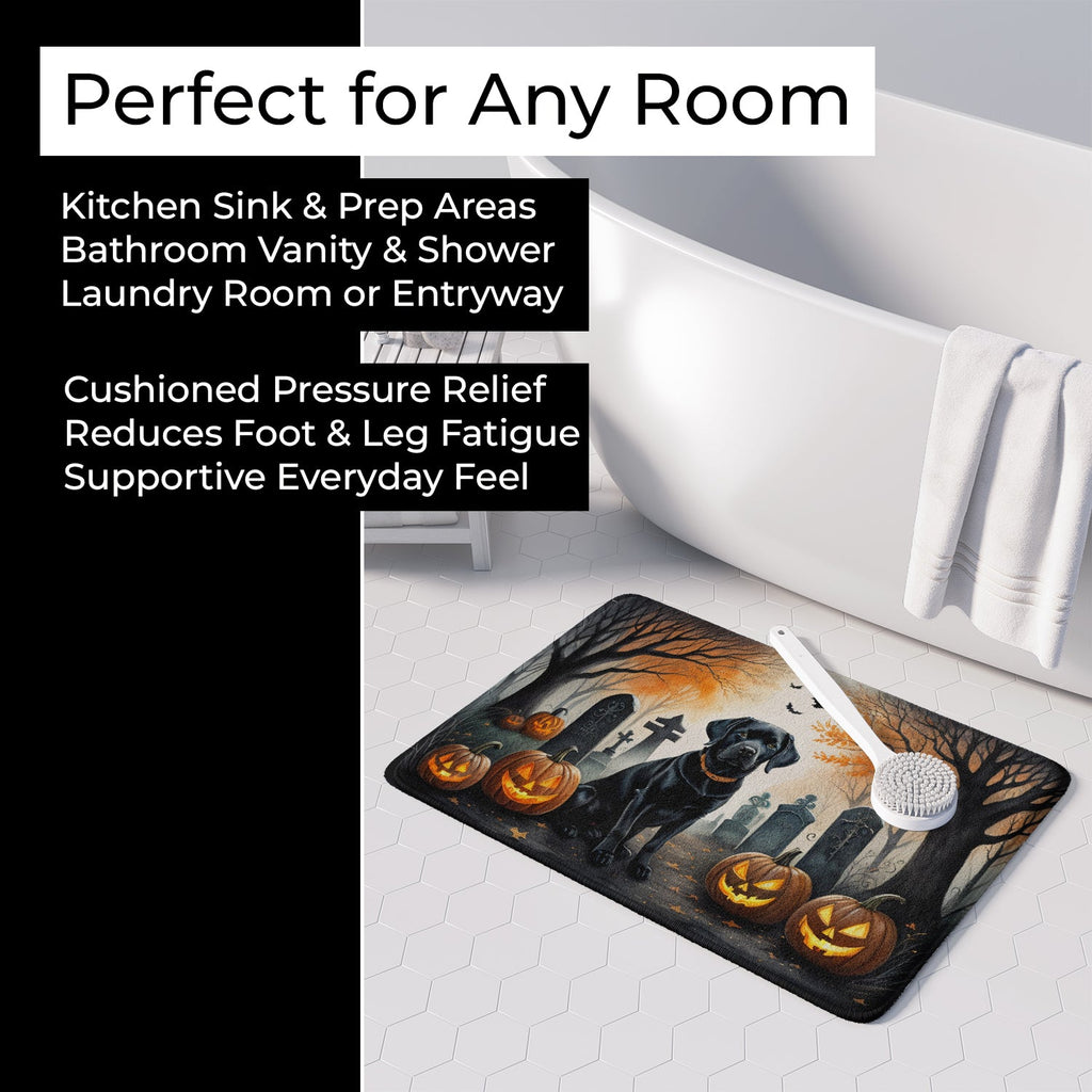 Black Labrador Retriever Spooky Halloween Memory Foam Kitchen Mat Machine Washable Anti-Fatigue Cushion Comfort Bath or Kitchen Rug