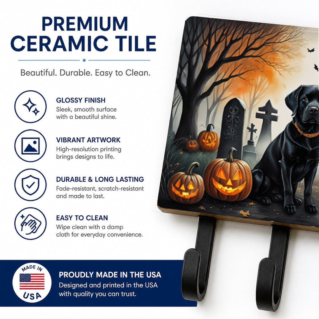Black Labrador Retriever Spooky Halloween Leash or Key Holder Wall Hooks, Coat Rack Wall Mount, for Hanging Keys, Towels, Aprons, Leashes