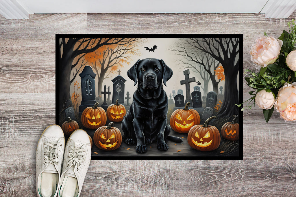 Black Labrador Retriever Spooky Halloween Doormat Indoor Outdoor 18H X 27W Front Door Mat Rugs for Entryway, Non Slip Washable