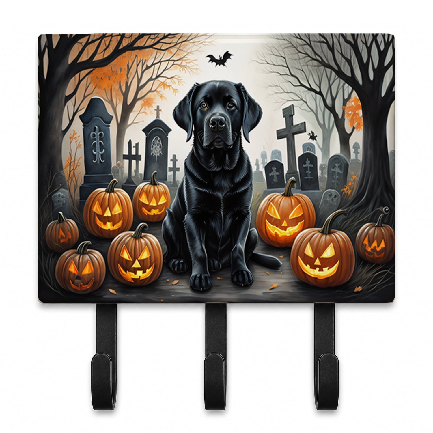 Black Labrador Retriever Spooky Halloween Leash or Key Holder Wall Hooks, Coat Rack Wall Mount, for Hanging Keys, Towels, Aprons, Leashes