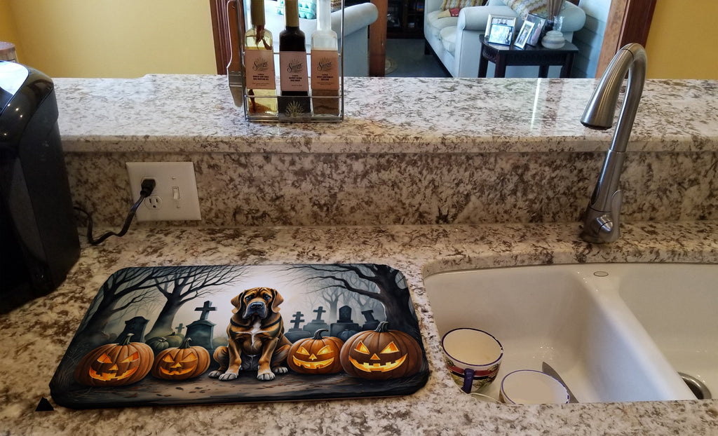 Bloodhound Spooky Halloween Dish Drying Mat Absorbent Dish Drying Mat Pad for Kitchen Counter Dish Drainer Mat for Countertop, 14 x 21", Multicolor