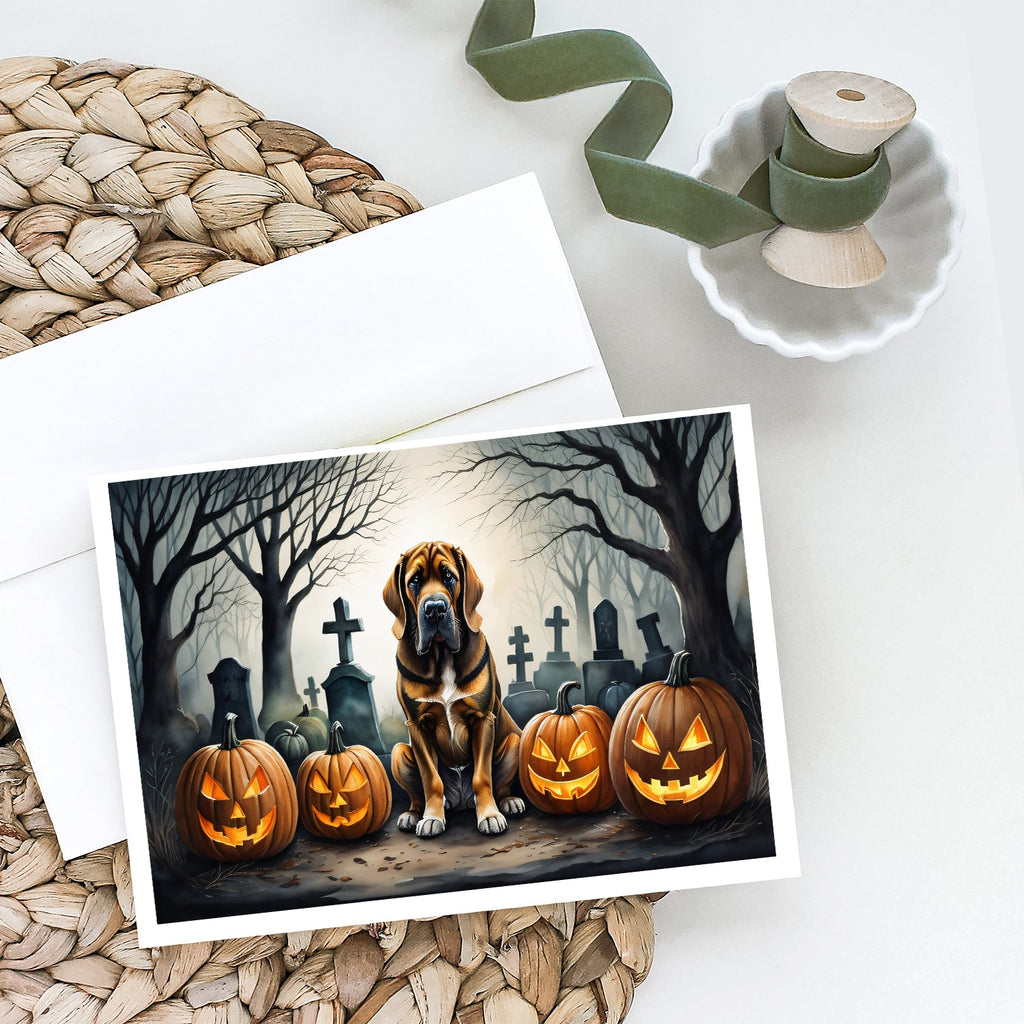 Bloodhound Spooky Halloween Greeting Cards Pack of 8 Blank Cards with Envelopes Whimsical A7 Size 5x7