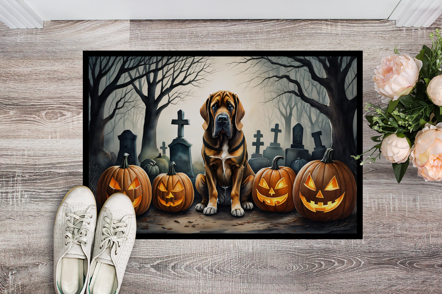 Bloodhound Spooky Halloween Doormat Indoor Outdoor 24H X 36W Front Door Mat Rugs for Entryway, Non Slip Washable Low Pile,