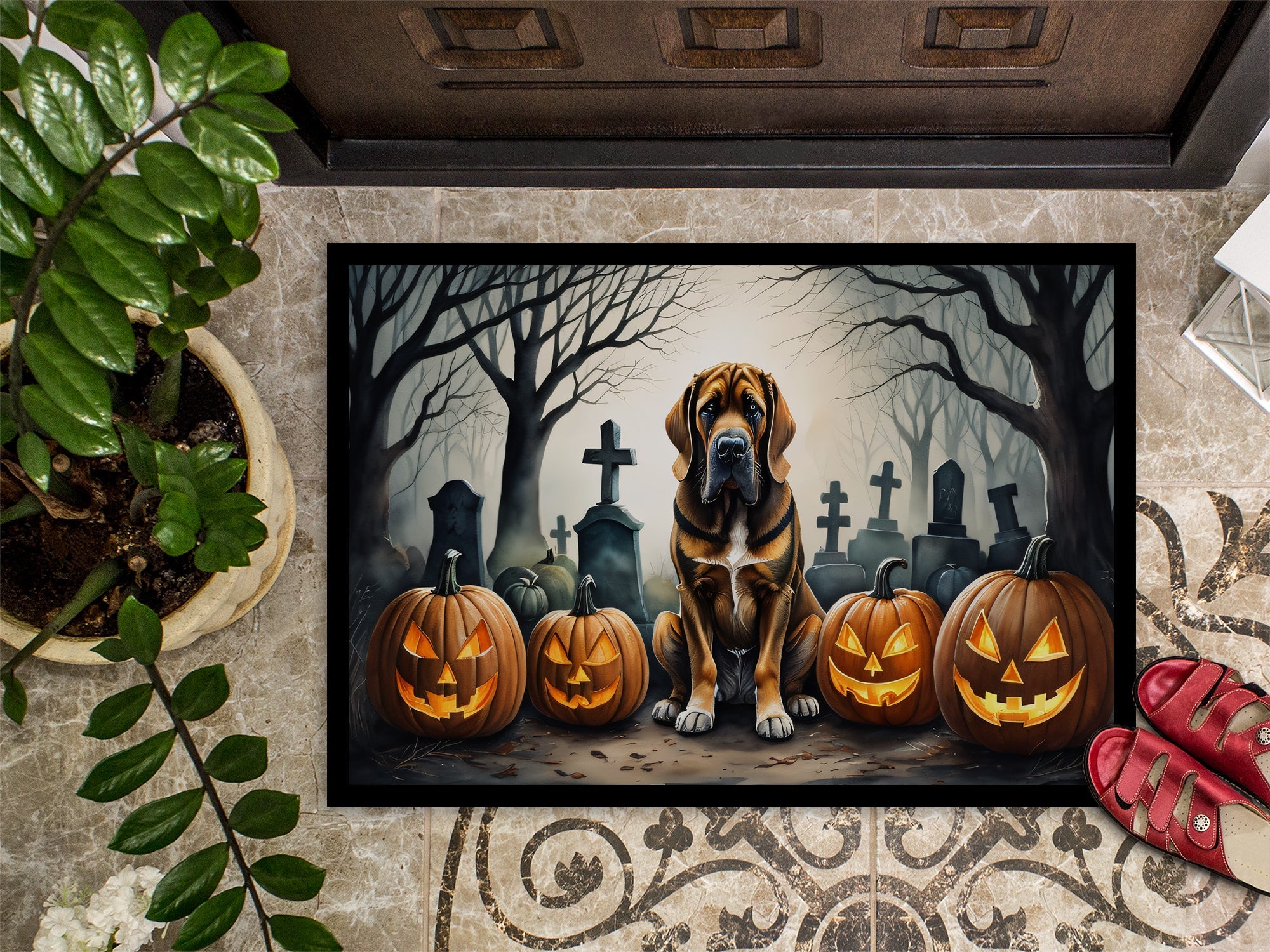 Bloodhound Spooky Halloween Doormat Indoor Outdoor 18H X 27W Front Door Mat Rugs for Entryway, Non Slip Washable