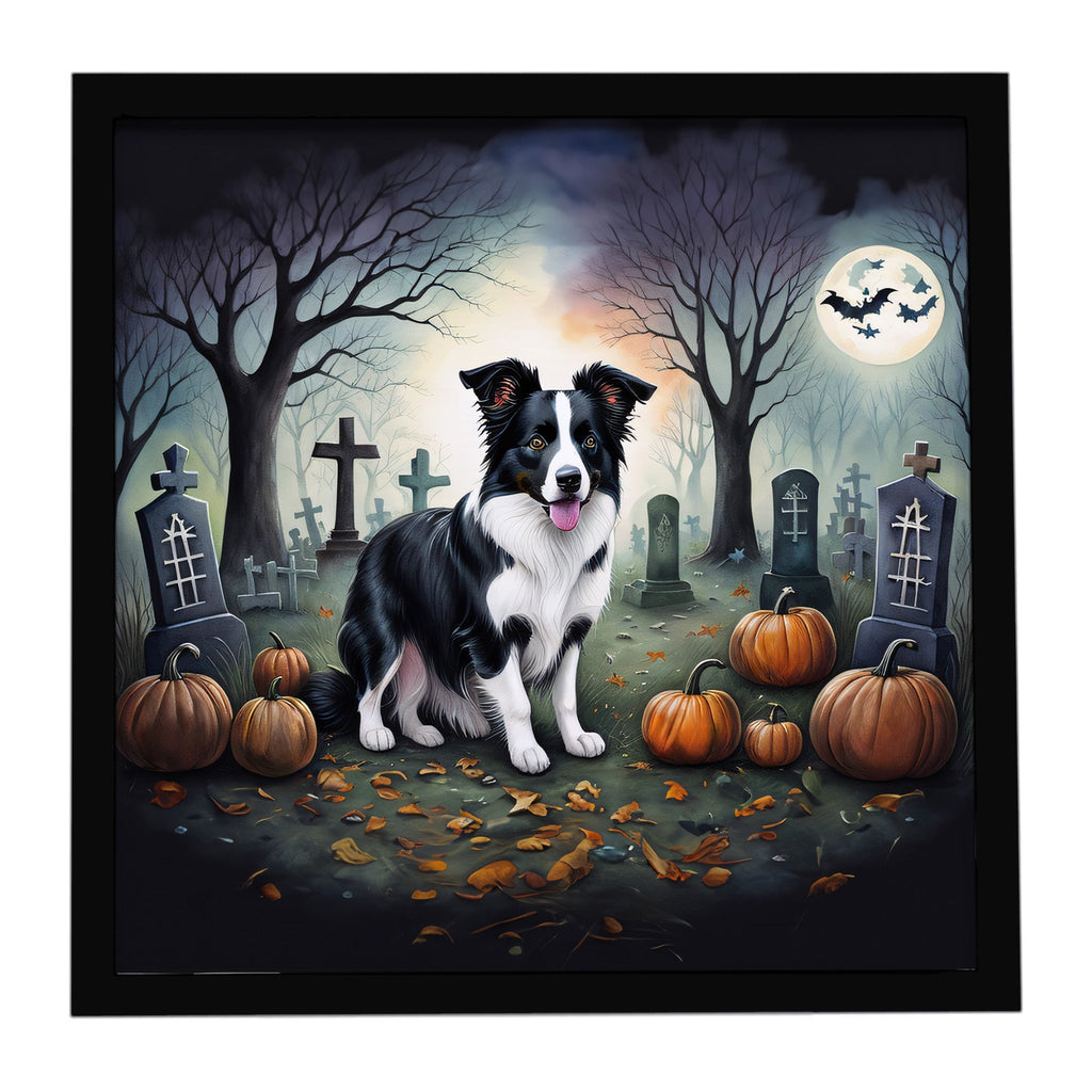 Border Collie Spooky Halloween Framed Metal Print Bathroom, Kitchen, Office, Home Decor Wall Art Ready to Hang, Square, 8X8
